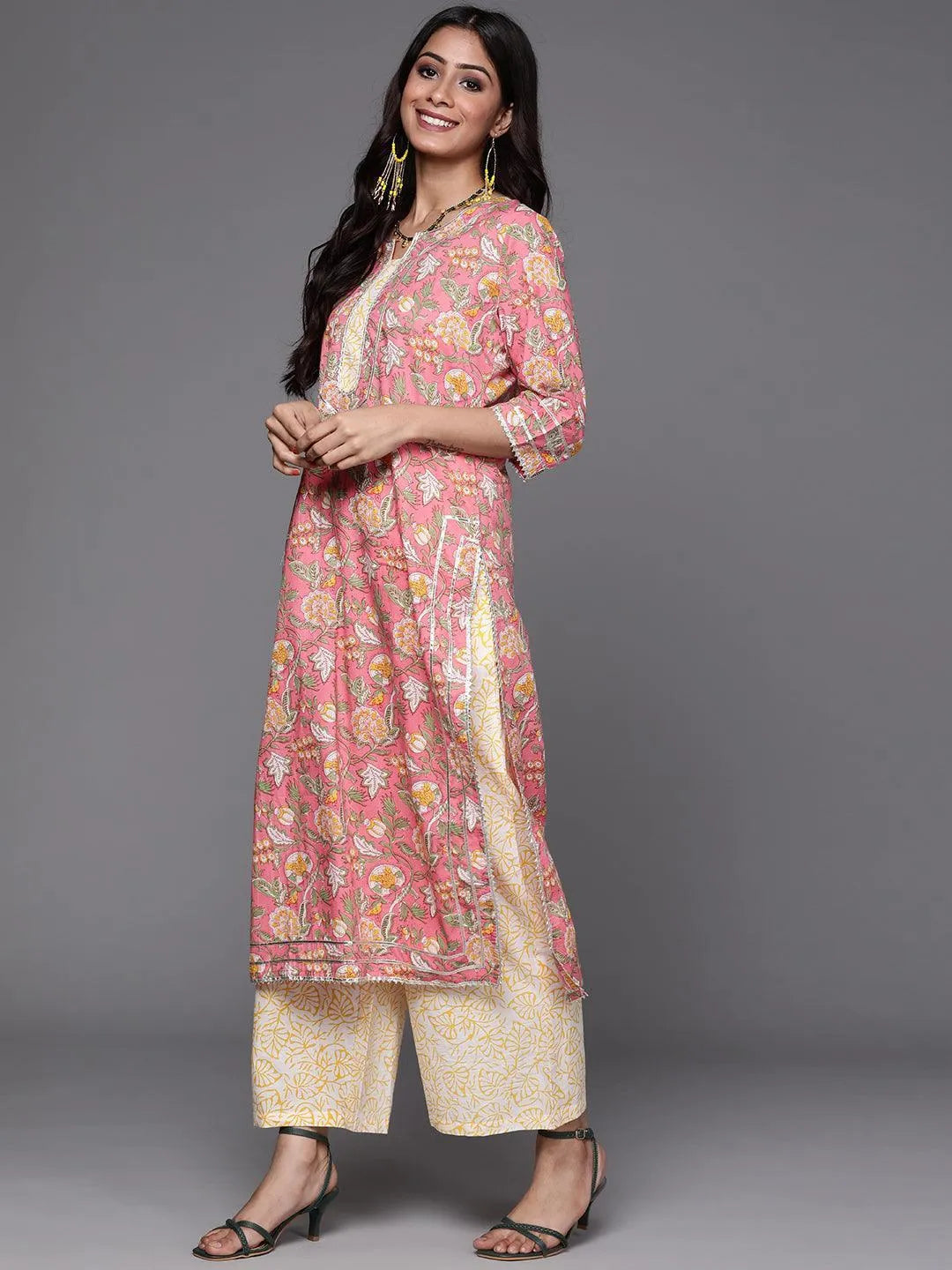 Pink Printed Cotton Suit Set