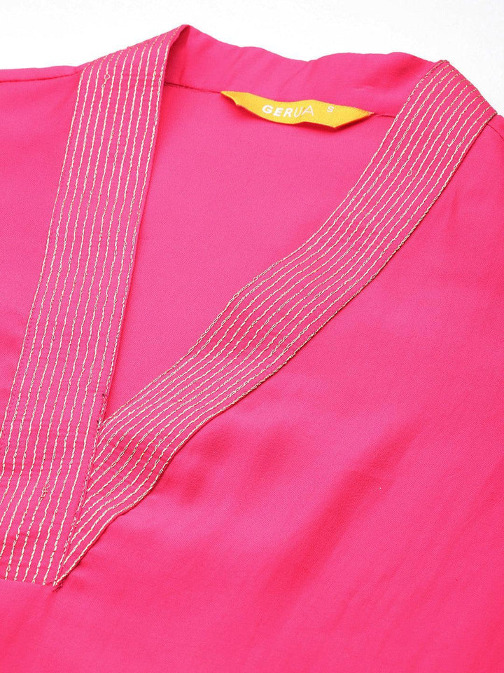 Pink Solid Silk Blend Straight Kurta With Trousers & Dupatta - Libas