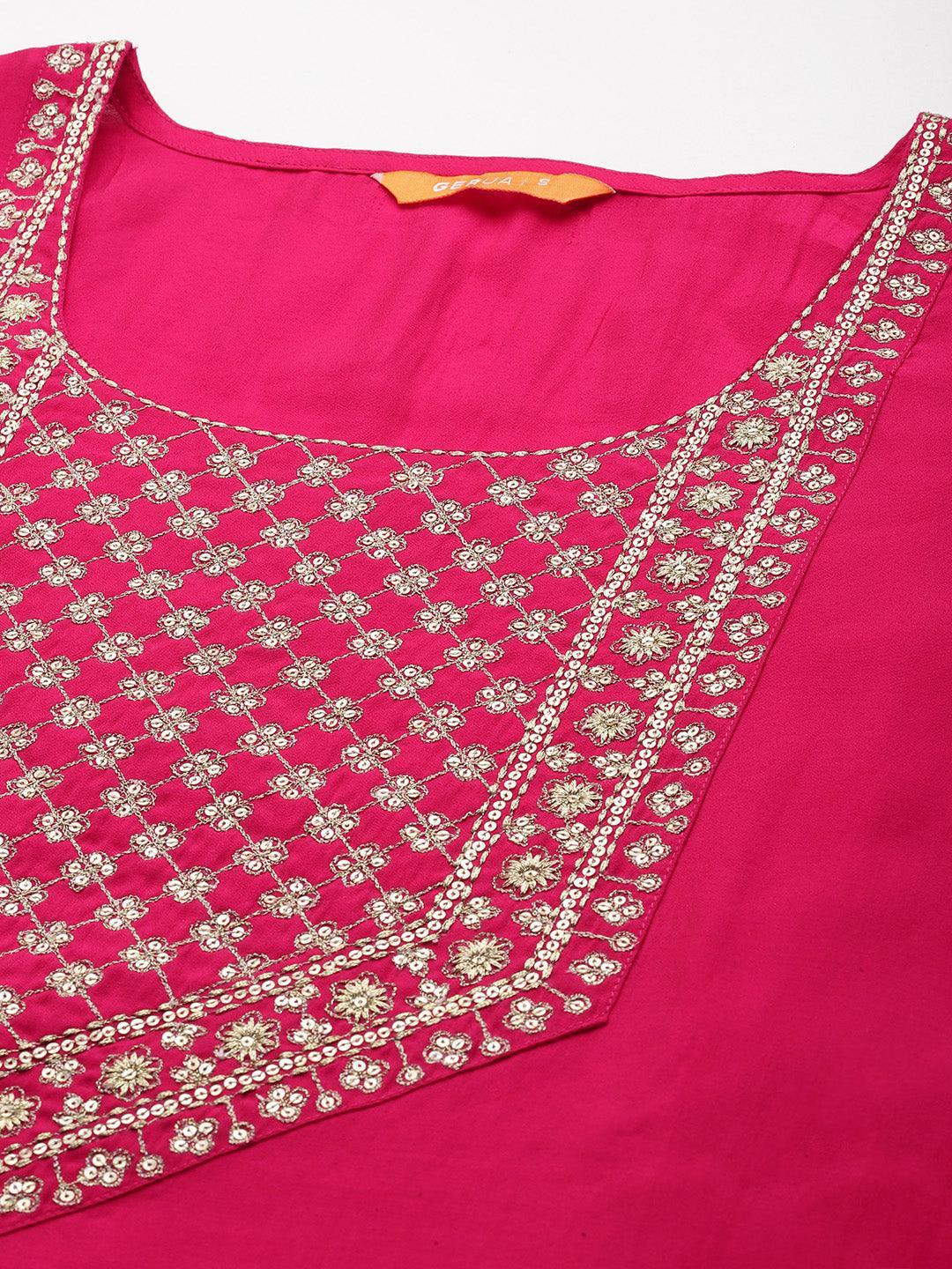 Pink Yoke Design Silk Blend Straight Suit With Dupatta