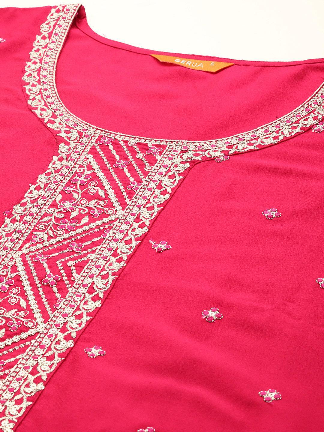 Pink Yoke Design Silk Blend Straight Suit With Dupatta