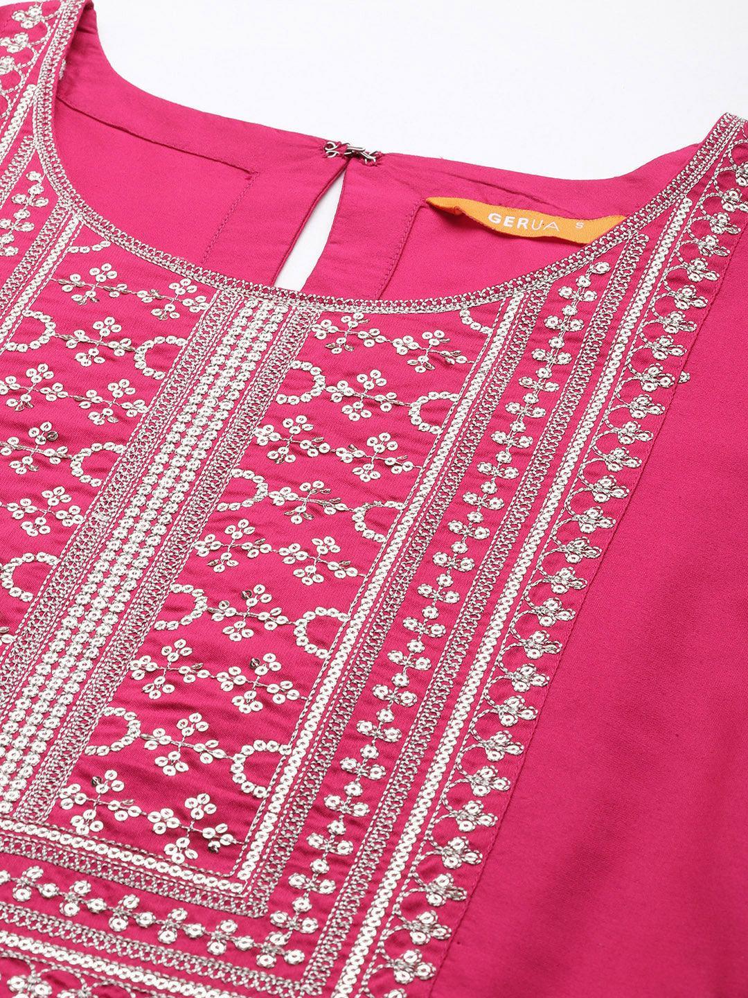 Pink Yoke Design Silk Blend Straight Suit With Dupatta