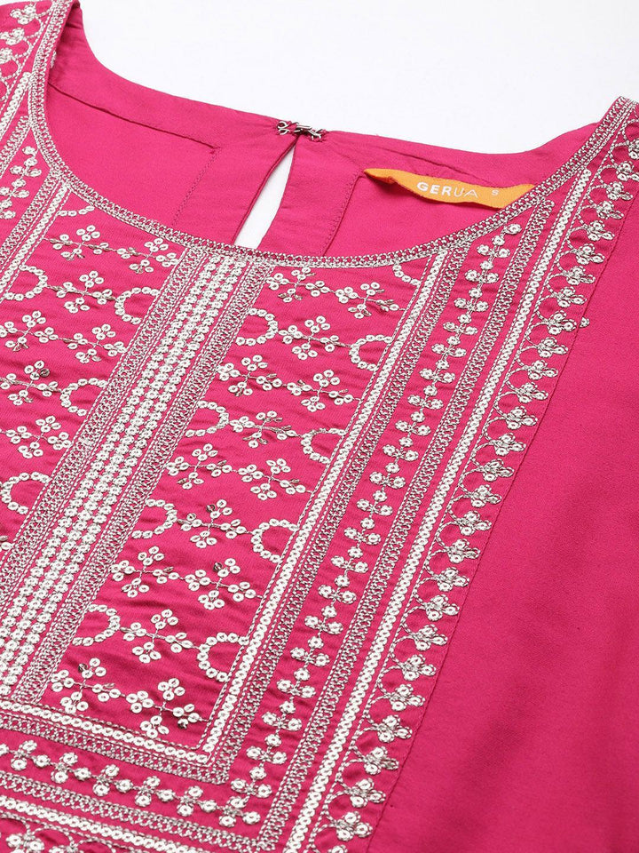 Pink Yoke Design Silk Blend Straight Kurta With Trousers & Dupatta - Libas