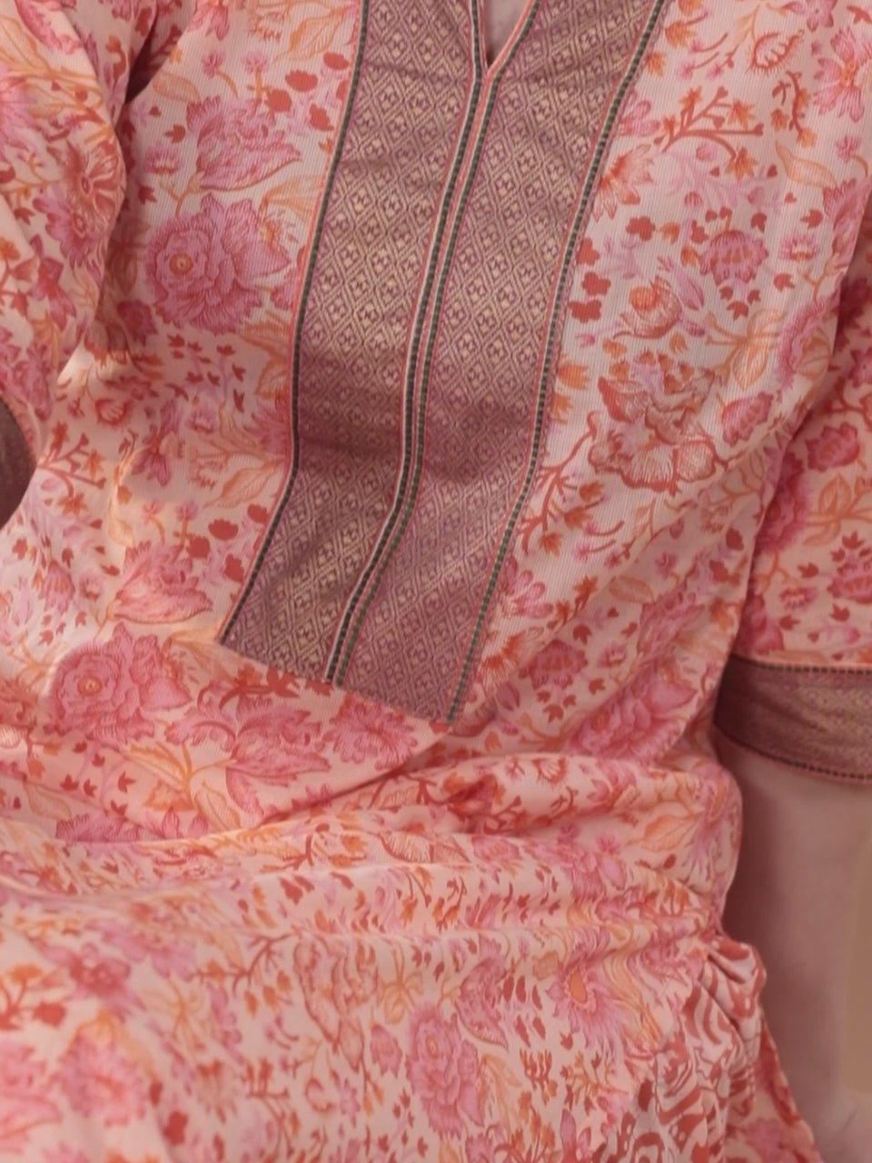 Peach Printed Cotton Straight Suit With Dupatta