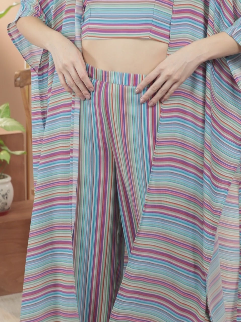 Multicoloured Striped Georgette Co-Ords