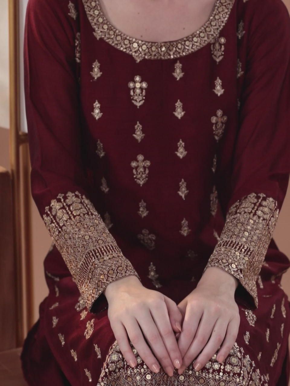 Maroon Embroidered Silk Blend Straight Suit With Dupatta