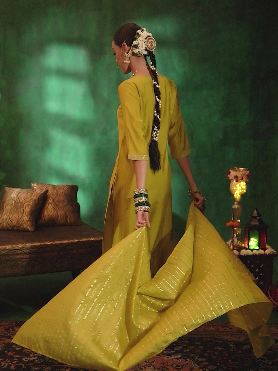 Yellow Embroidered Silk Blend Straight Suit With Dupatta