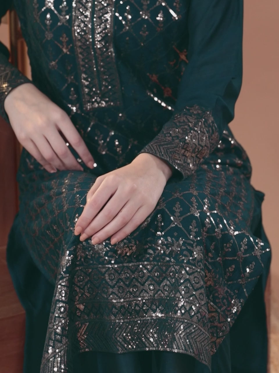 Teal Embroidered Silk Blend Straight Suit With Dupatta