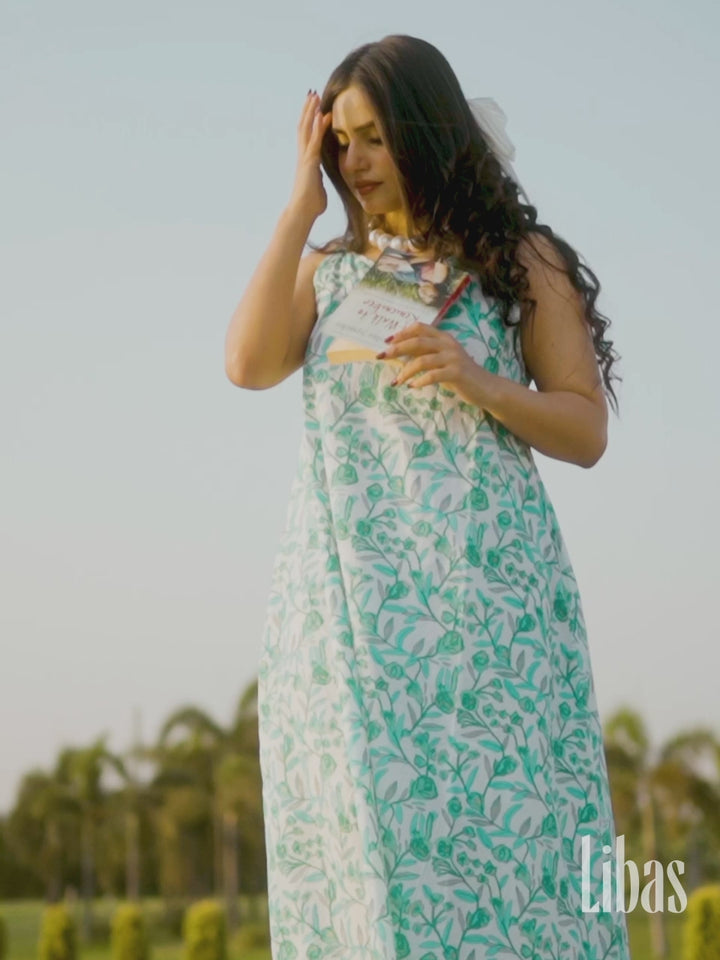 White Printed Cotton A-Line Dress