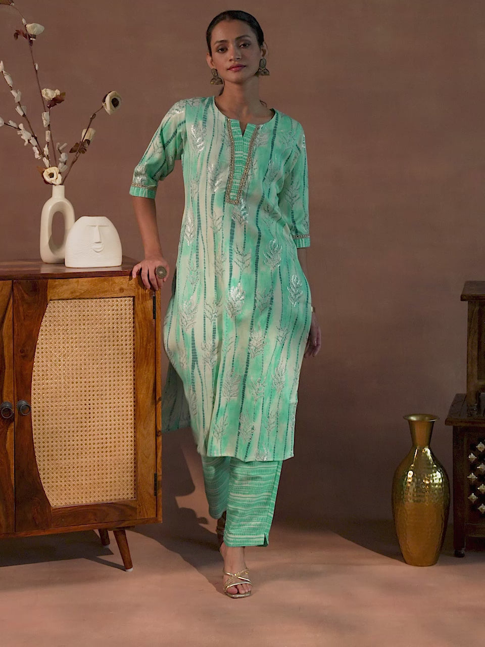 Blue Printed Rayon Straight Kurta Set