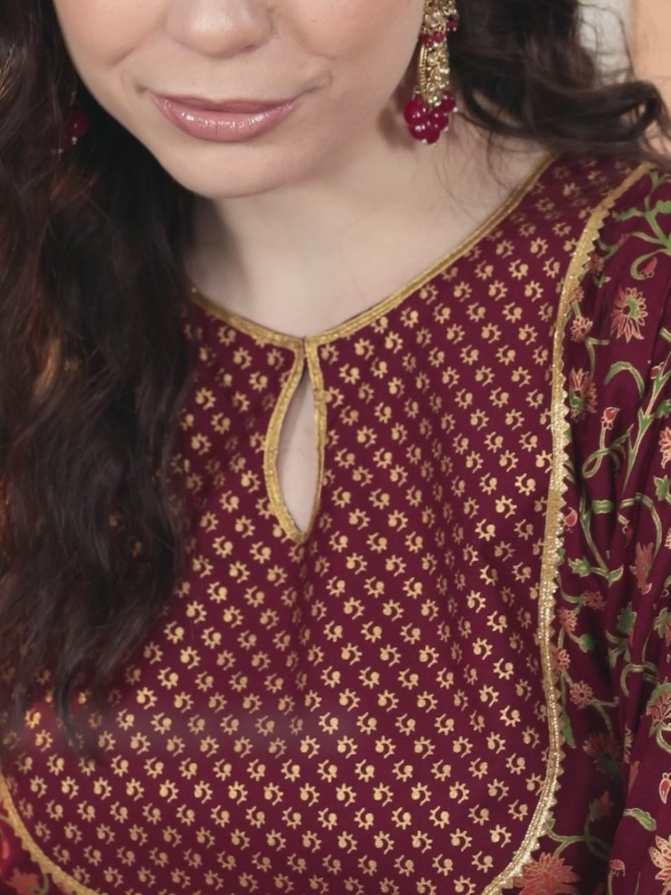 Maroon Printed Rayon Anarkali Suit With Dupatta