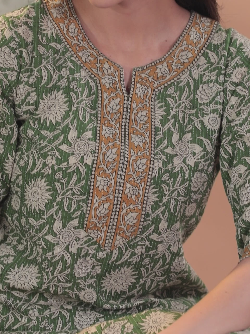 Green Printed Cotton Straight Suit With Dupatta