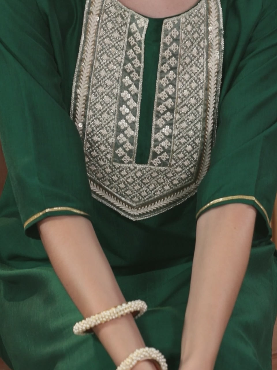 Green Yoke Design Silk Blend Straight Suit With Dupatta