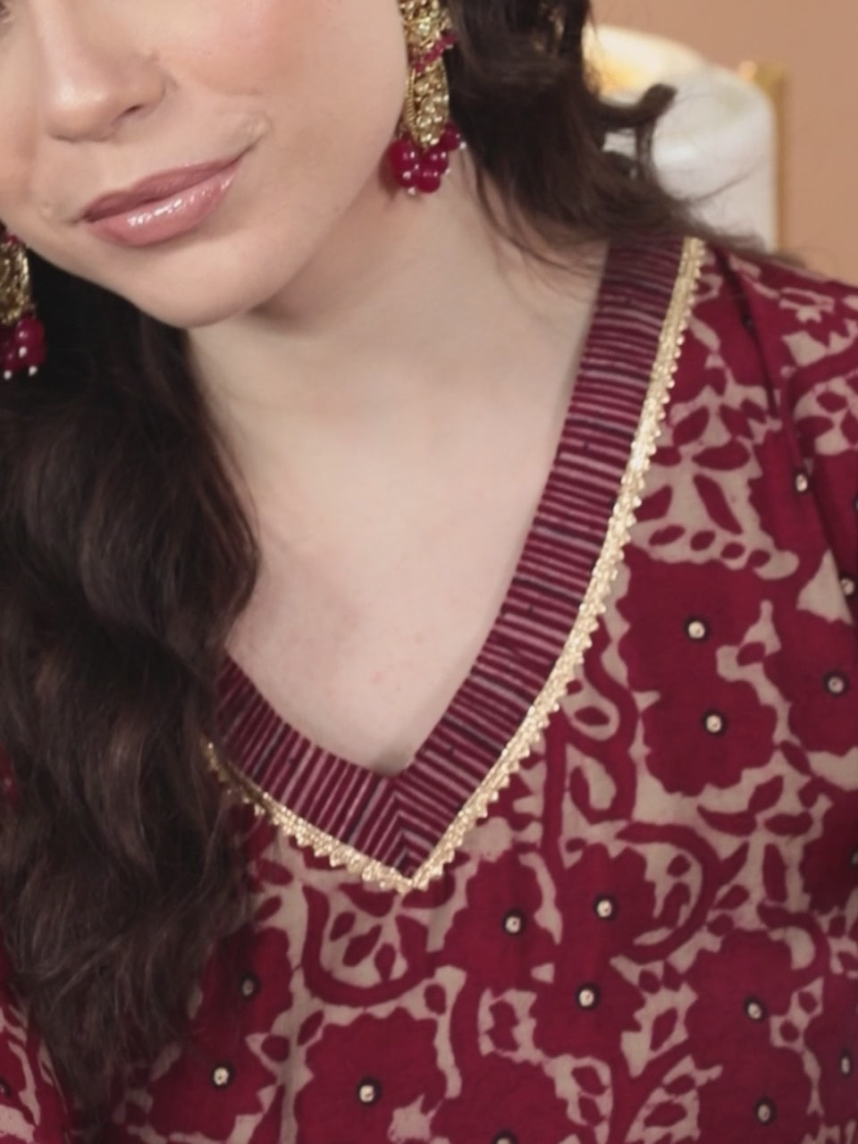 Maroon Printed Silk Blend A-Line Kurta