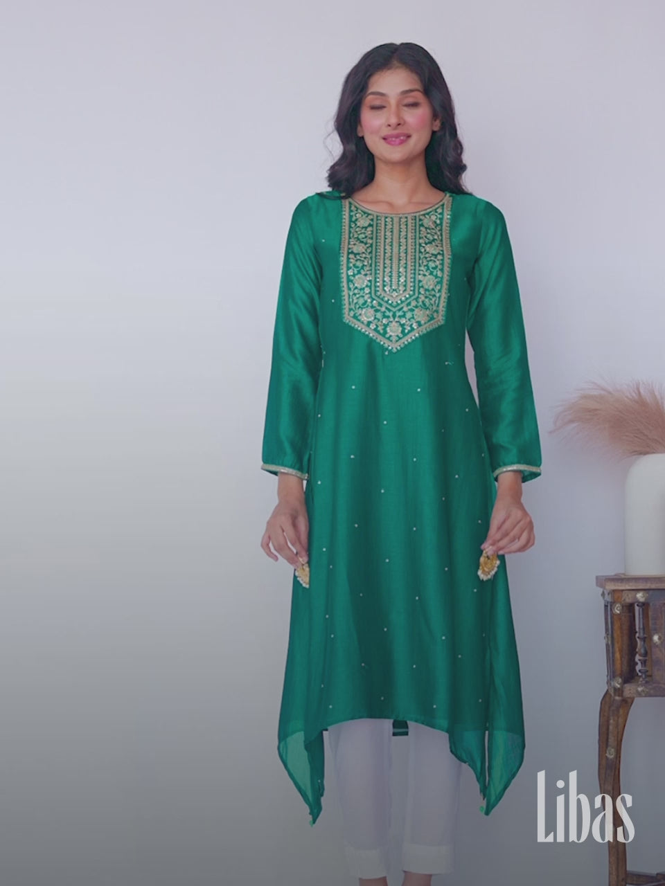 Teal Yoke Design Silk Kurta