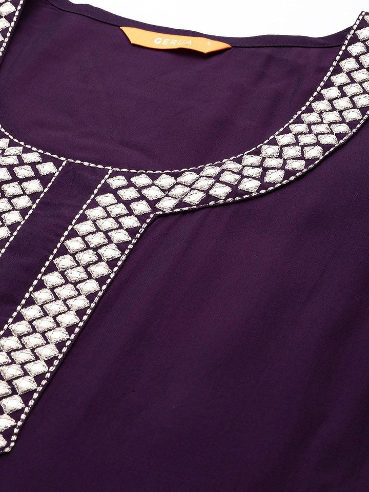 Purple Embroidered Silk Blend Straight Kurta With Trousers & Dupatta - Libas