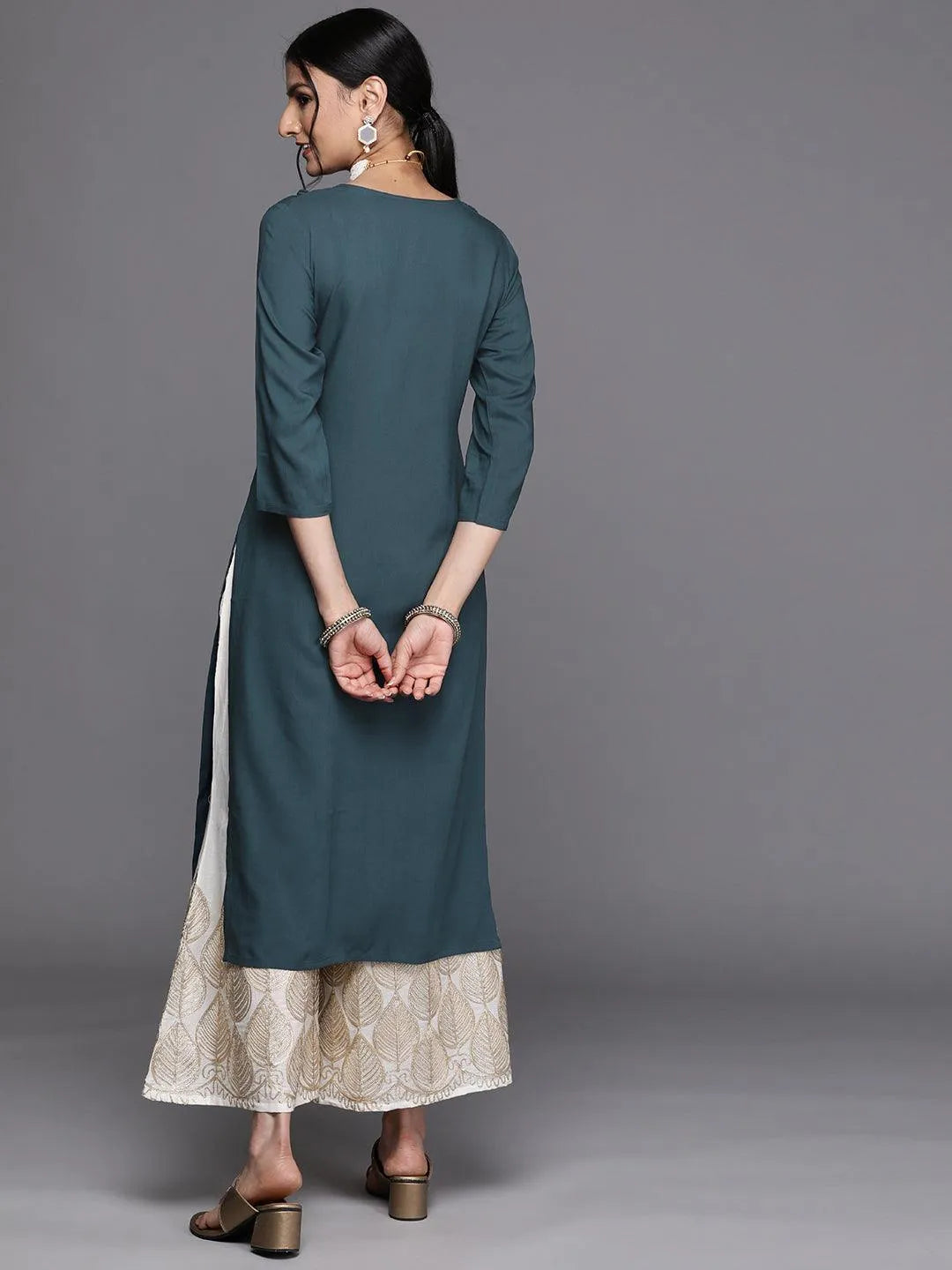 Teal Yoke Design Rayon Kurta - ShopLibas