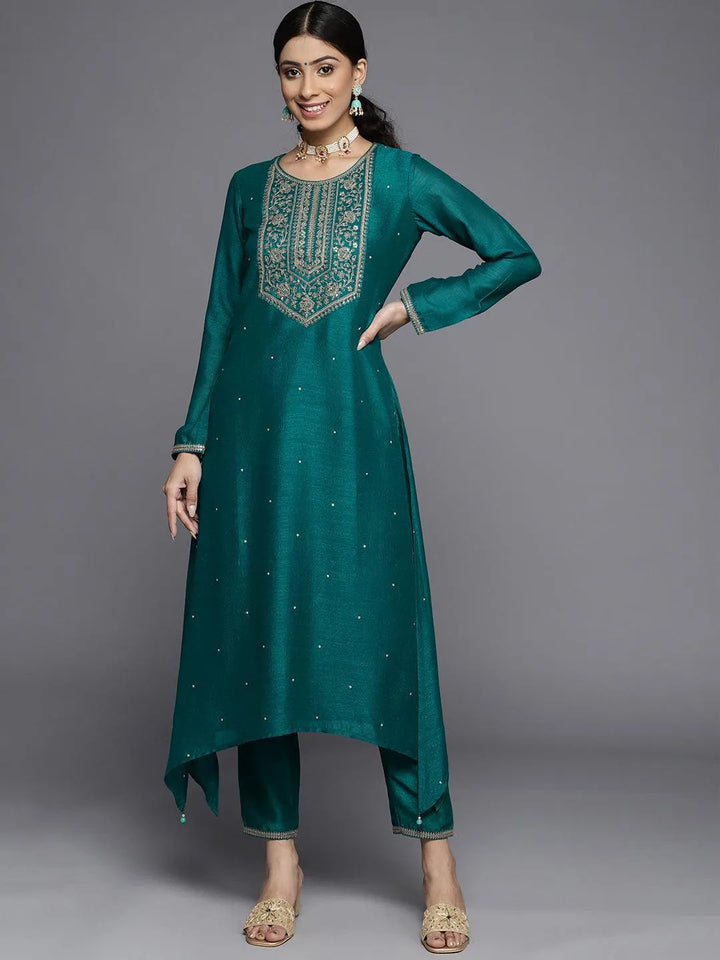 Teal Yoke Design Silk Kurta - ShopLibas