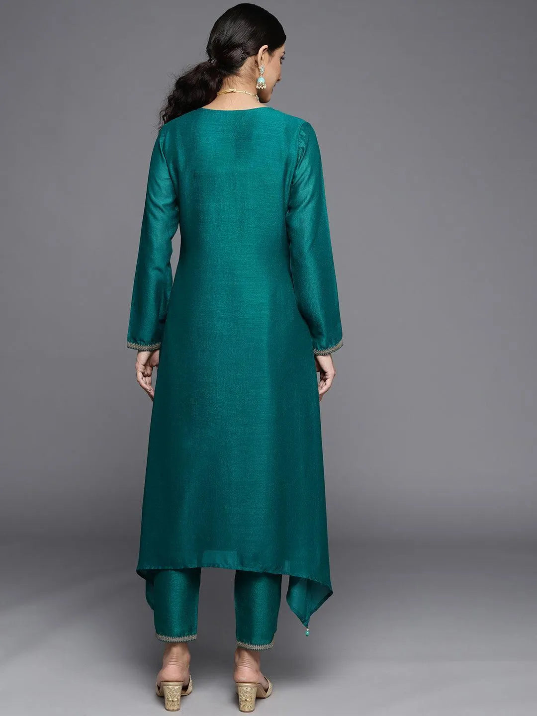 Teal Yoke Design Silk Kurta - ShopLibas