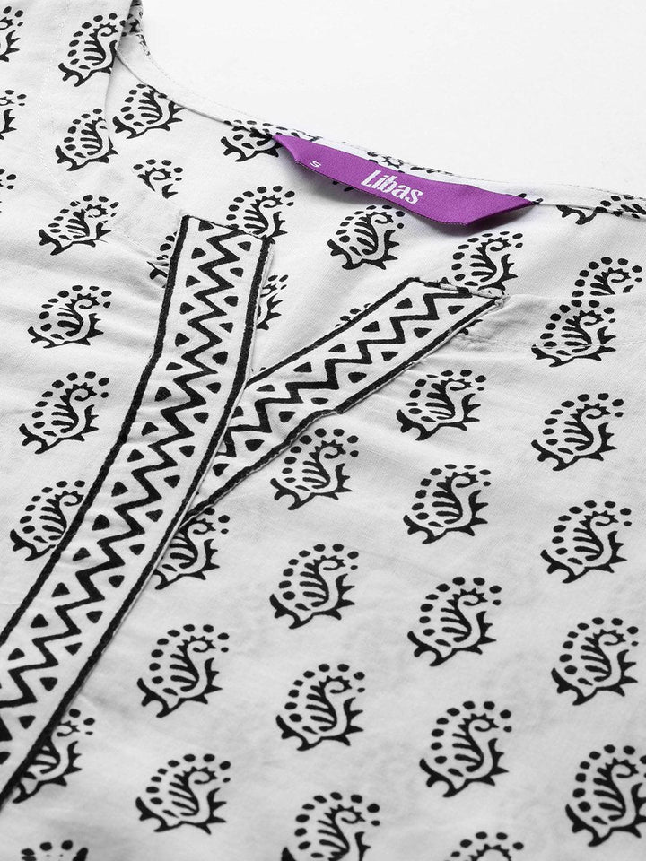 White Printed Cotton Straight Kurti - ShopLibas