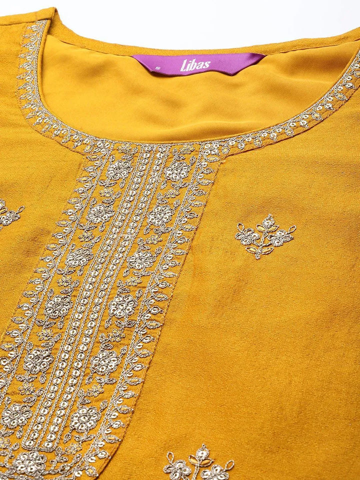 Yellow Embellished Silk Kurta - ShopLibas