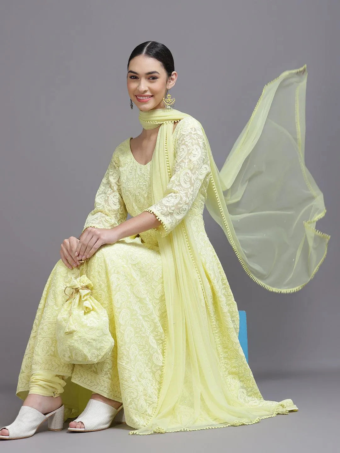 Yellow Embroidered Georgette Suit Set