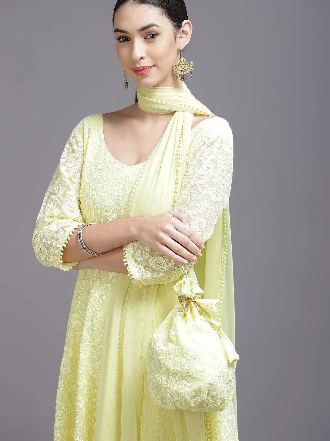 Yellow Embroidered Georgette Suit Set