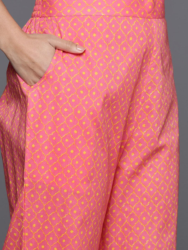 Yellow Printed Cotton A-Line Kurta With Palazzos & Dupatta - ShopLibas