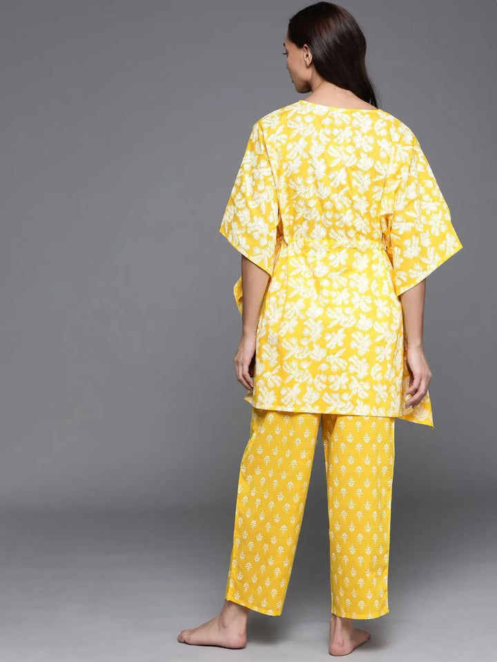 Yellow Printed Cotton Night Suit - ShopLibas