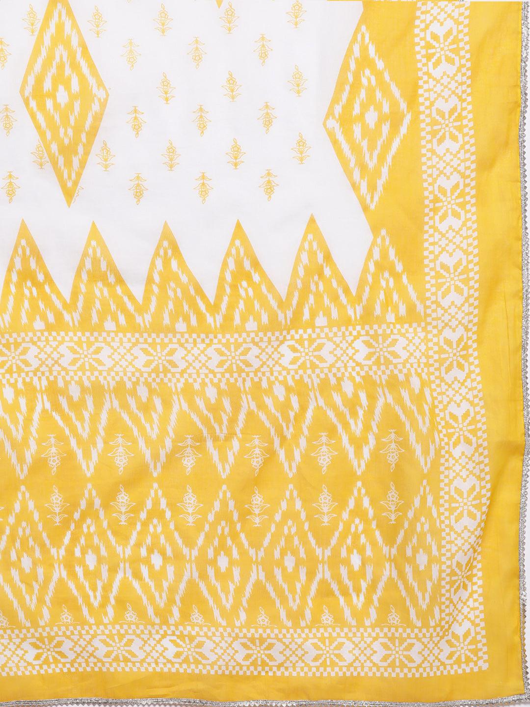 Yellow Printed Cotton Straight Suit With Dupatta