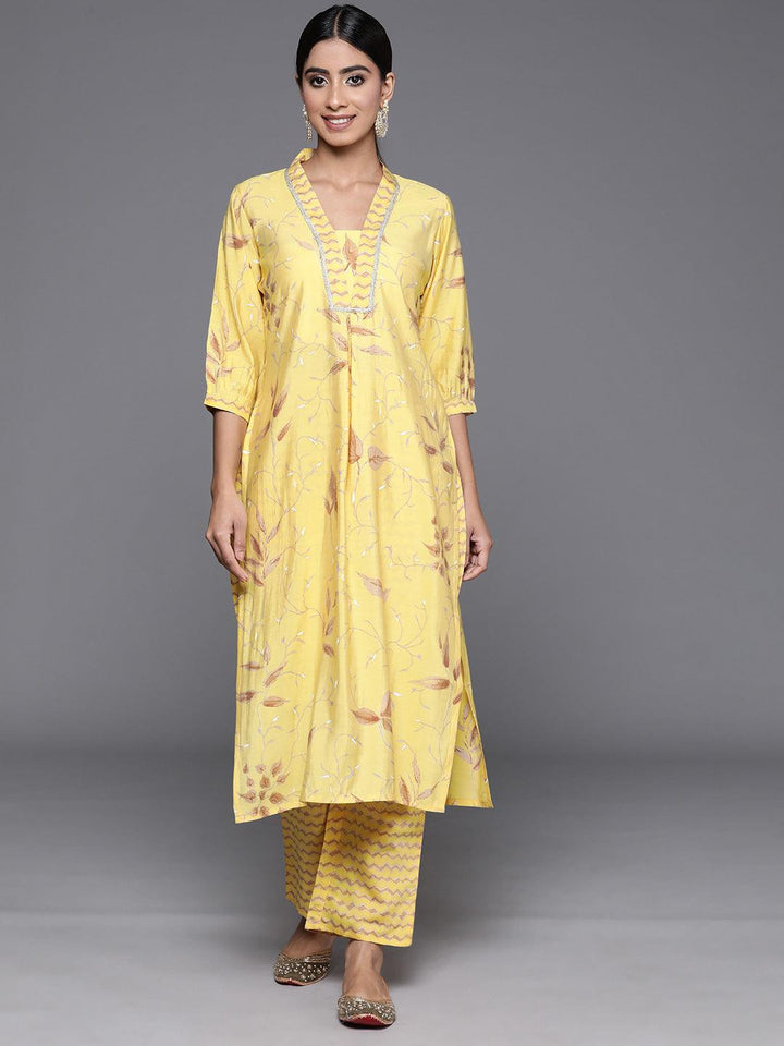 Yellow Printed Silk Blend Straight Kurta With Palazzos - ShopLibas