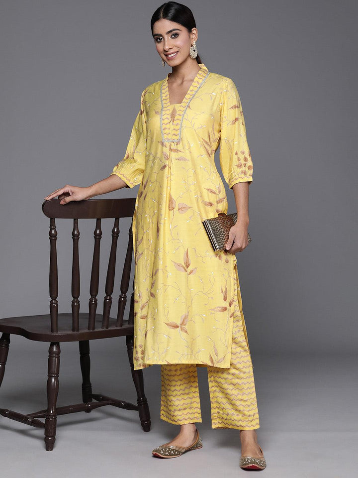 Yellow Printed Silk Blend Straight Kurta With Palazzos - ShopLibas