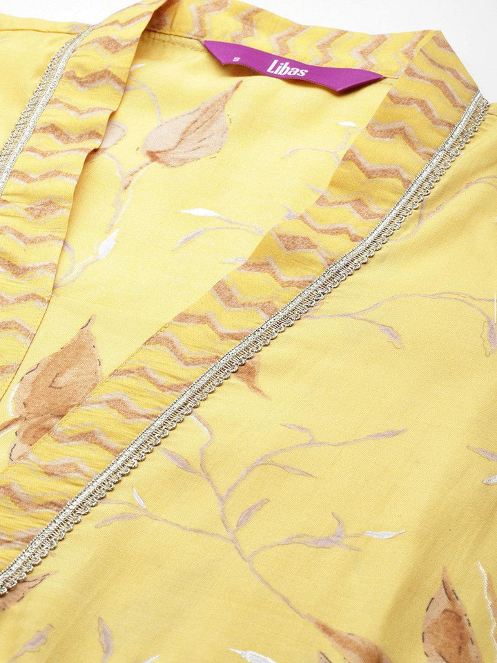 Yellow Printed Silk Blend Straight Kurta With Palazzos - ShopLibas