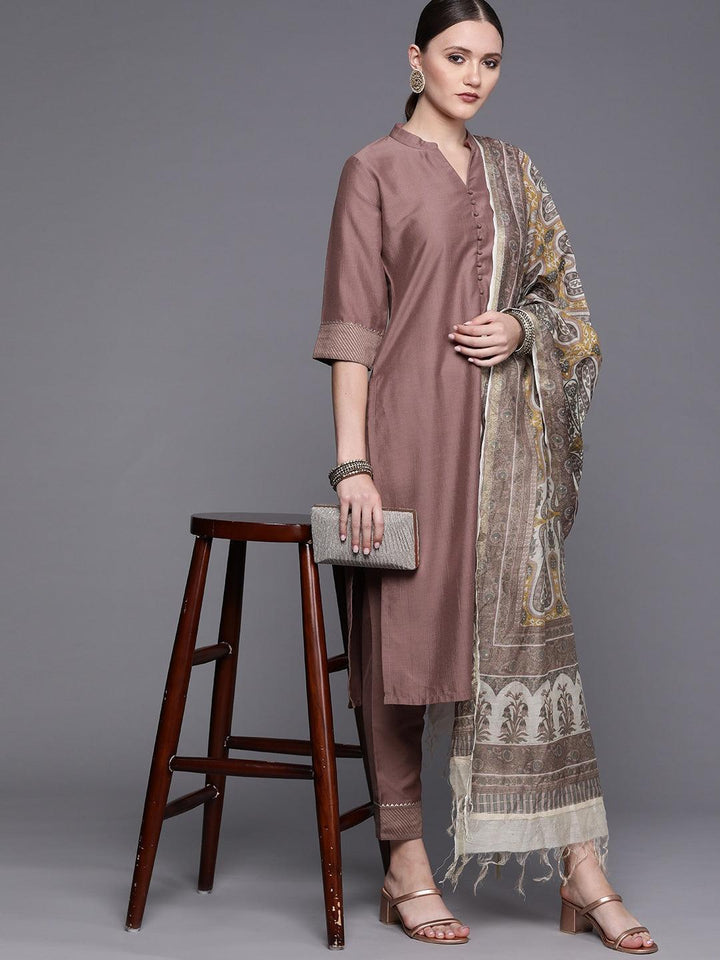 Mauve Solid Silk Blend Suit Set - ShopLibas