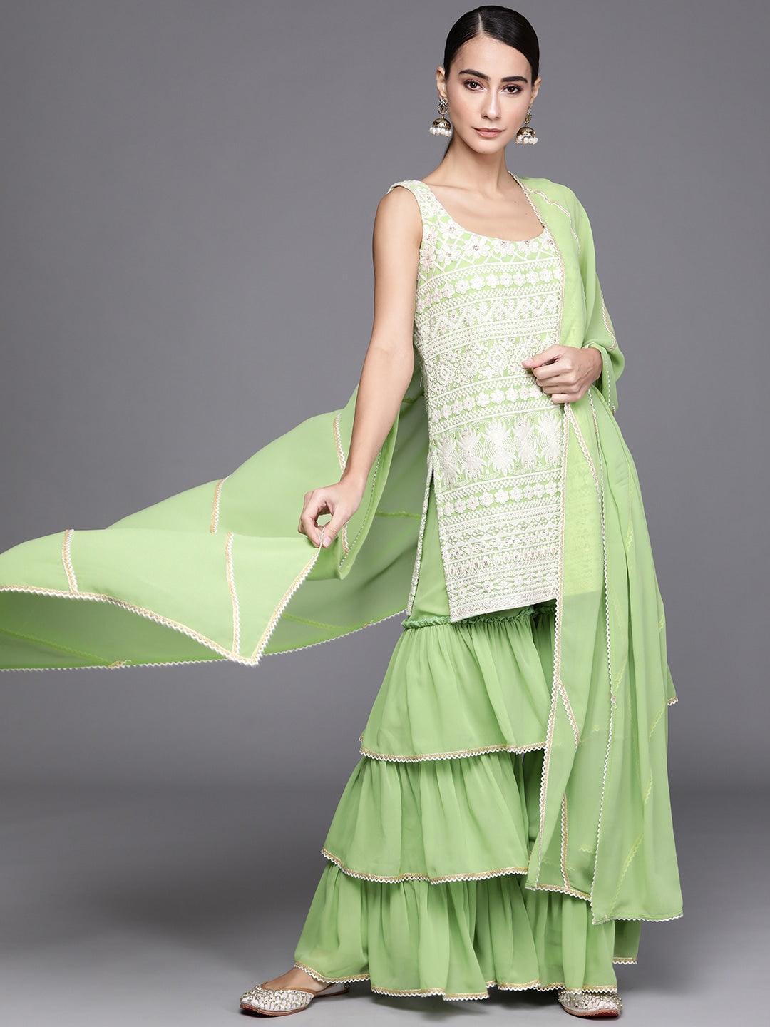 Green Embroidered Georgette Suit Set