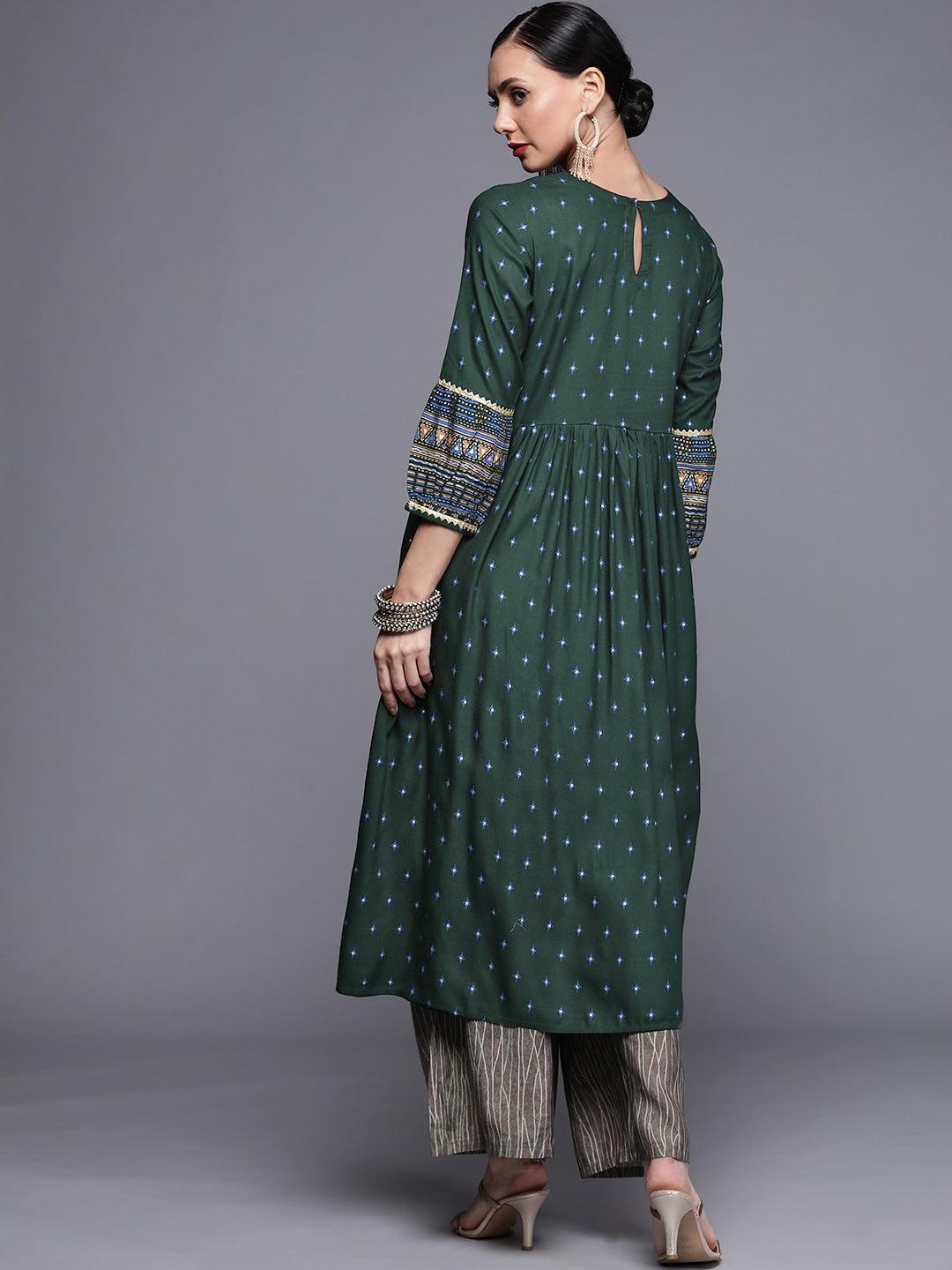 Green Printed Rayon Kurta