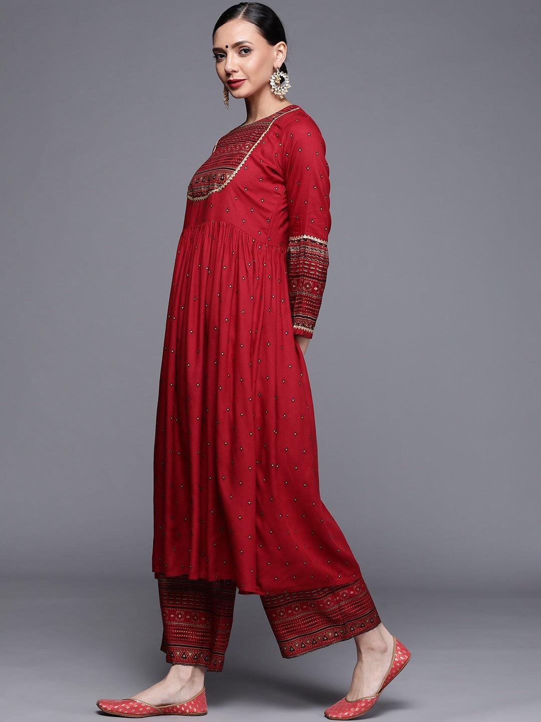 Maroon Printed Rayon Kurta - ShopLibas