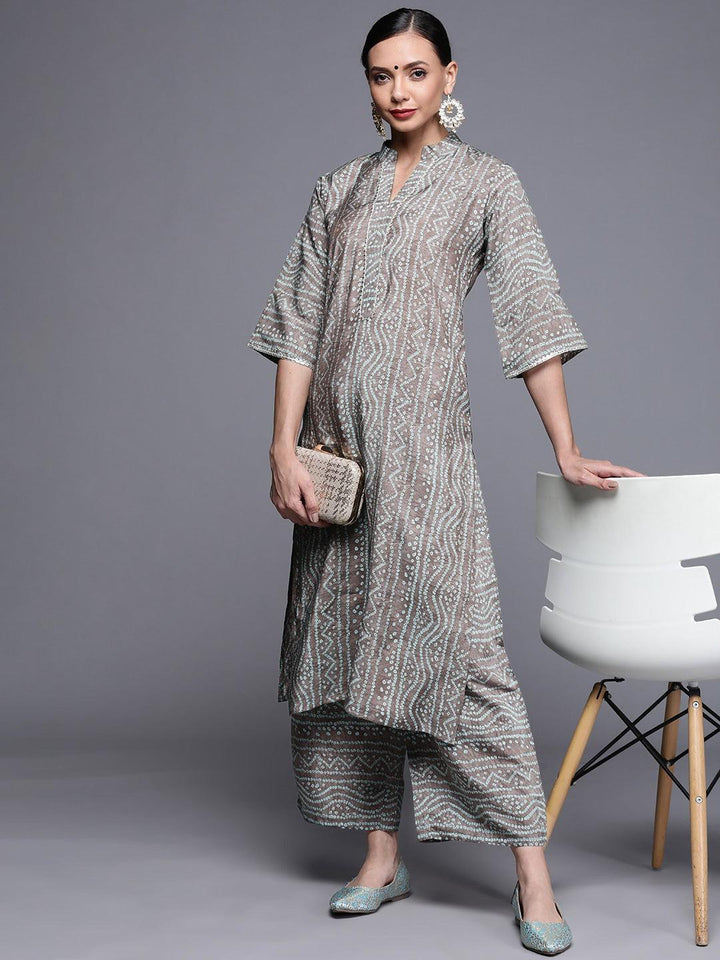 Grey Printed Silk Palazzos - ShopLibas