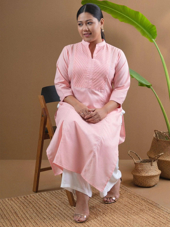 Plus Size Pink Solid Cotton Kurta - ShopLibas