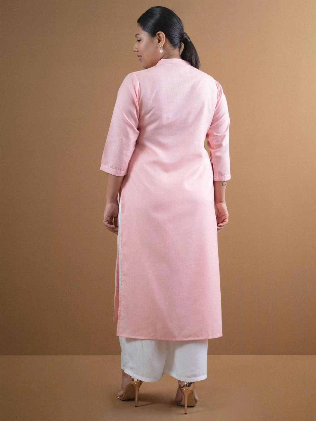 Plus Size Pink Solid Cotton Kurta - ShopLibas