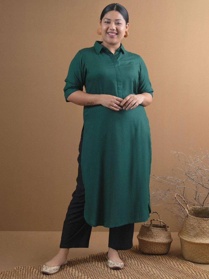 Plus Size Green Self Design Rayon Kurta - ShopLibas