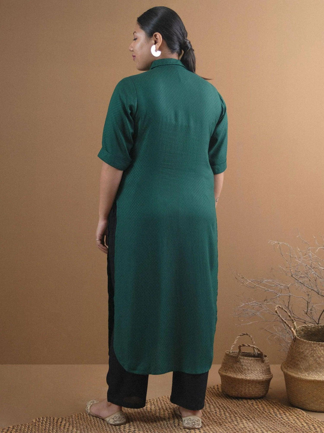 Plus Size Green Self Design Rayon Kurta - ShopLibas