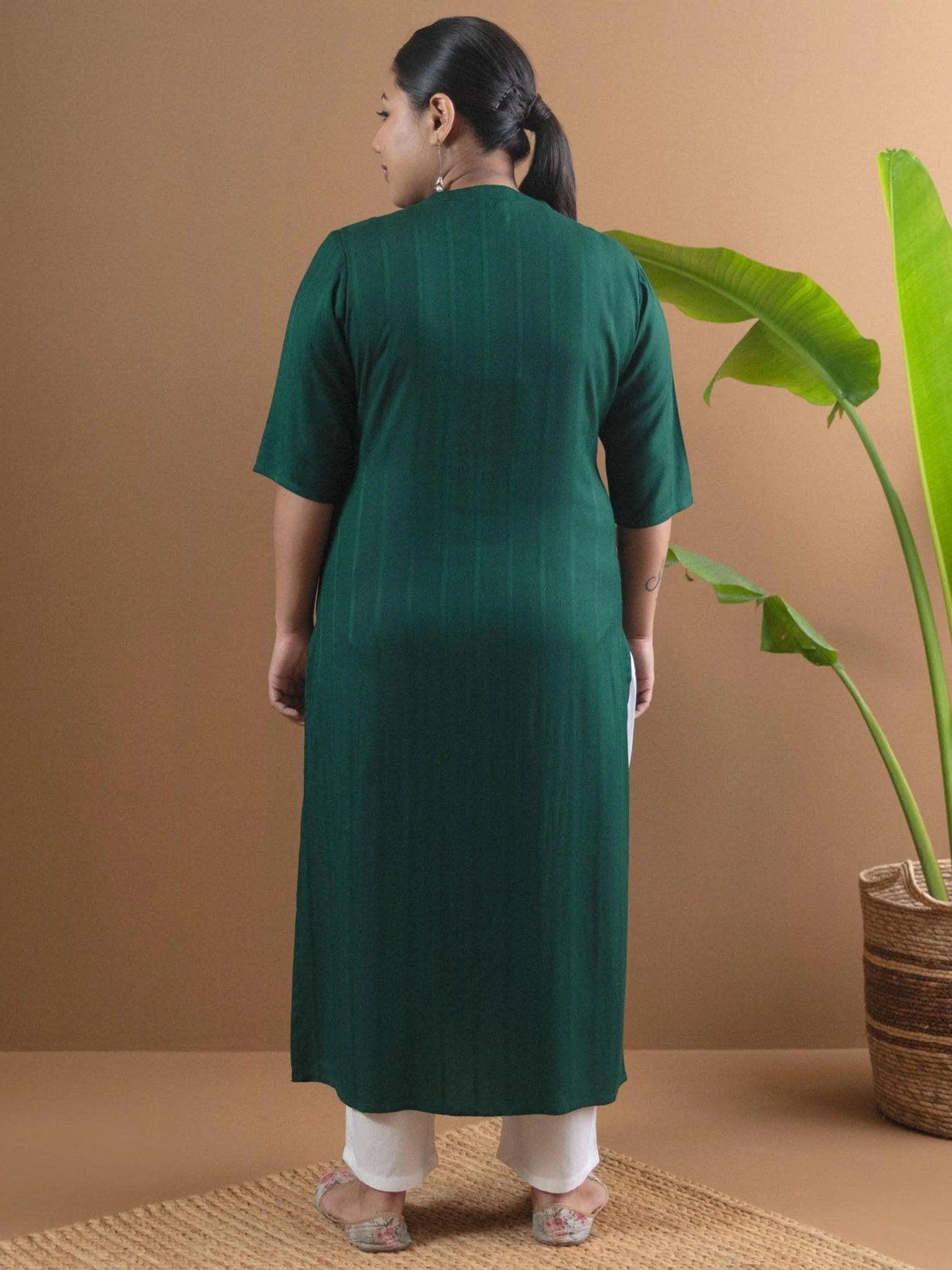 Plus Size Green Solid Rayon Kurta