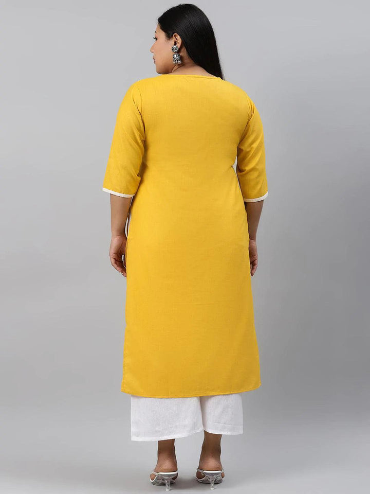 Plus Size Yellow Printed Cotton Kurta - ShopLibas