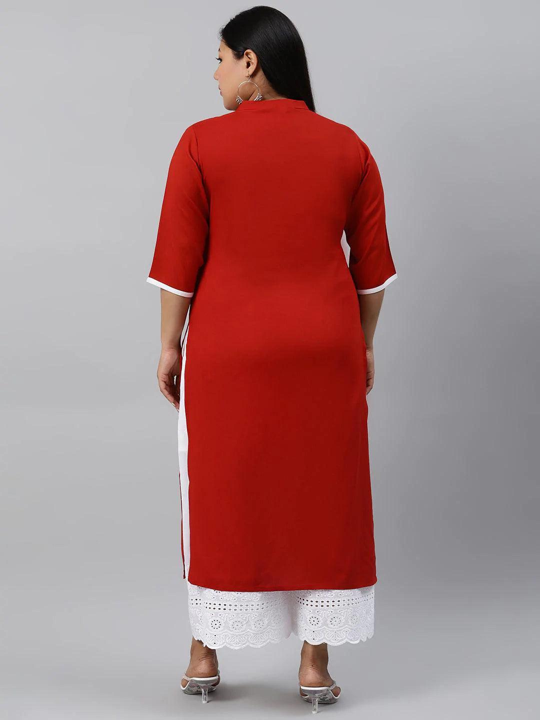 Plus Size Rust Embroidered Rayon Kurta