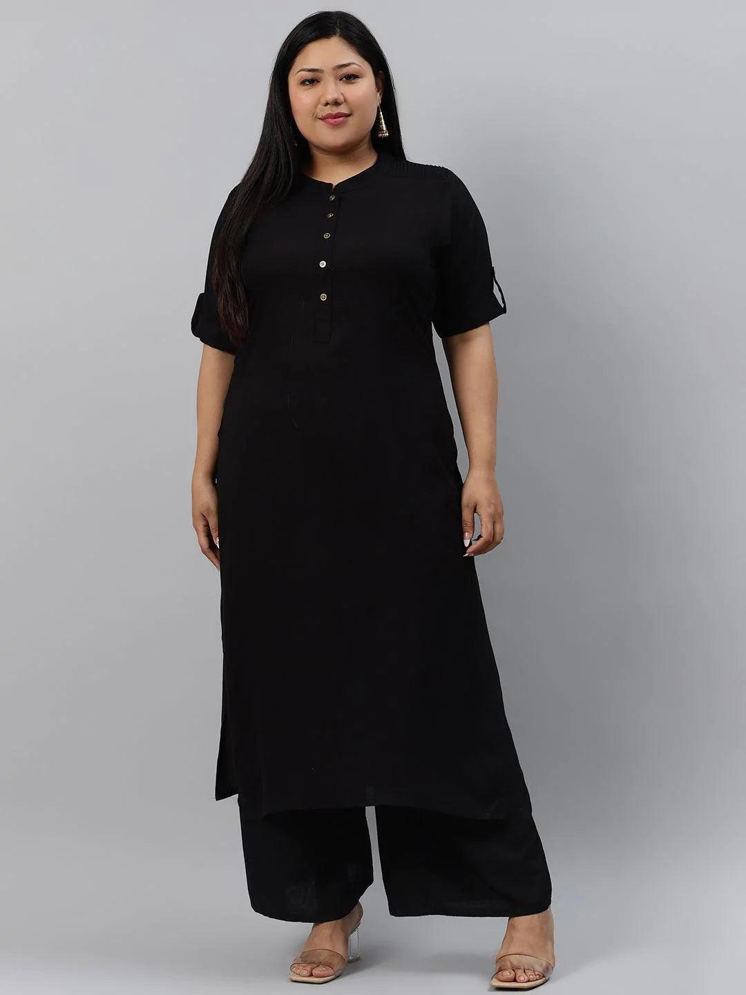 Plus Size Black Solid Rayon Kurta