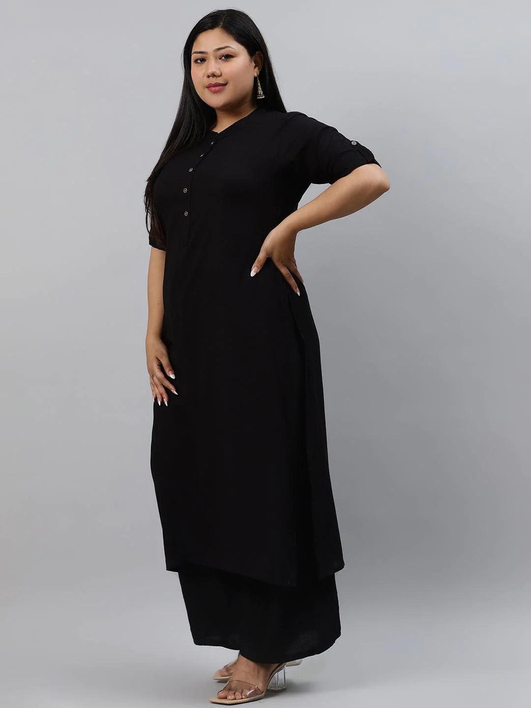 Plus Size Black Solid Rayon Kurta