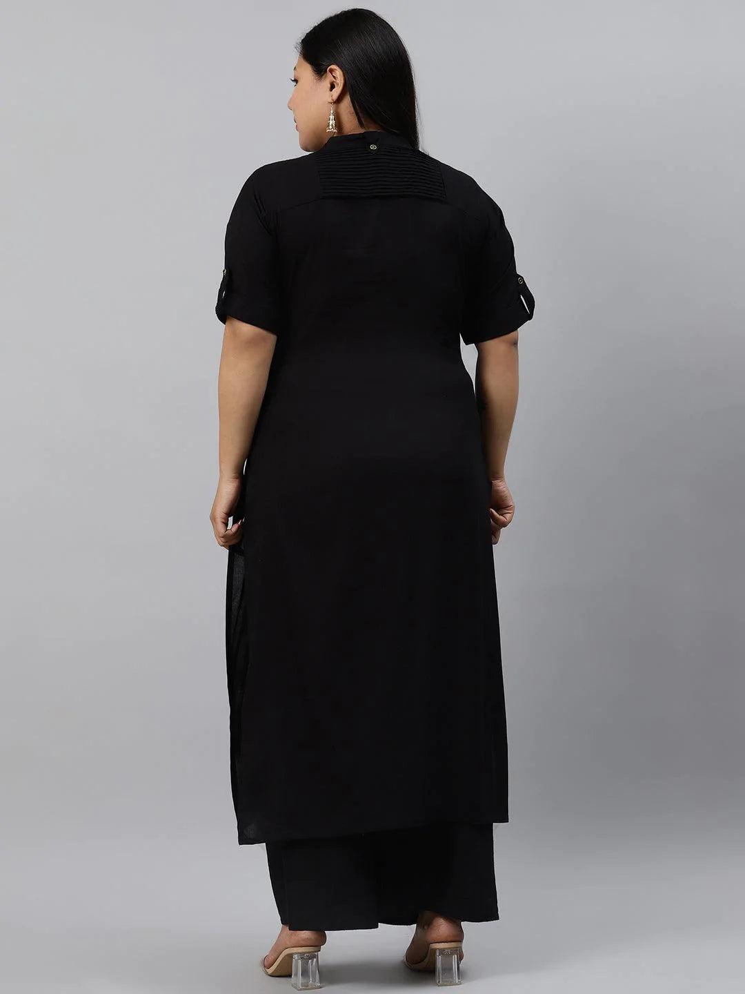 Plus Size Black Solid Rayon Kurta