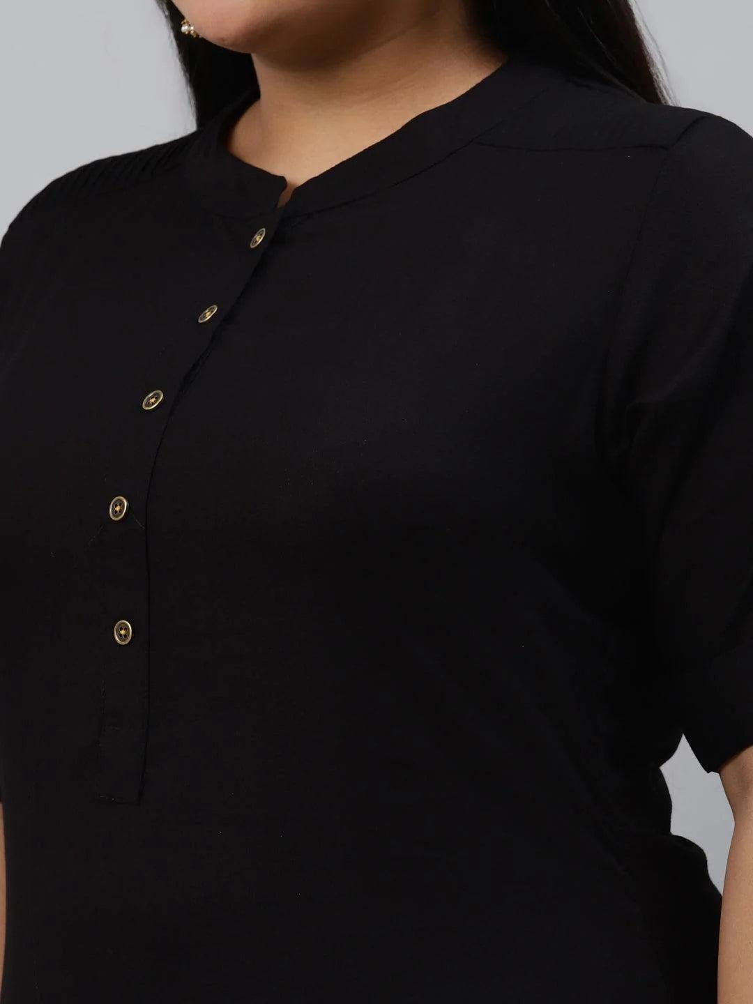 Plus Size Black Solid Rayon Kurta