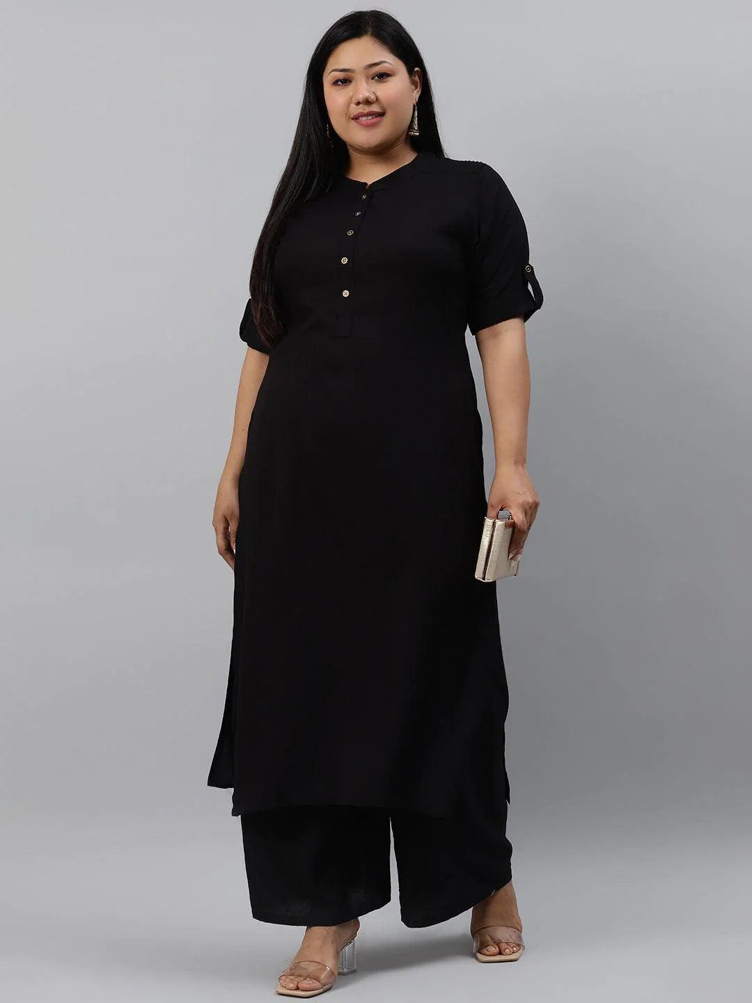 Plus Size Black Solid Rayon Kurta