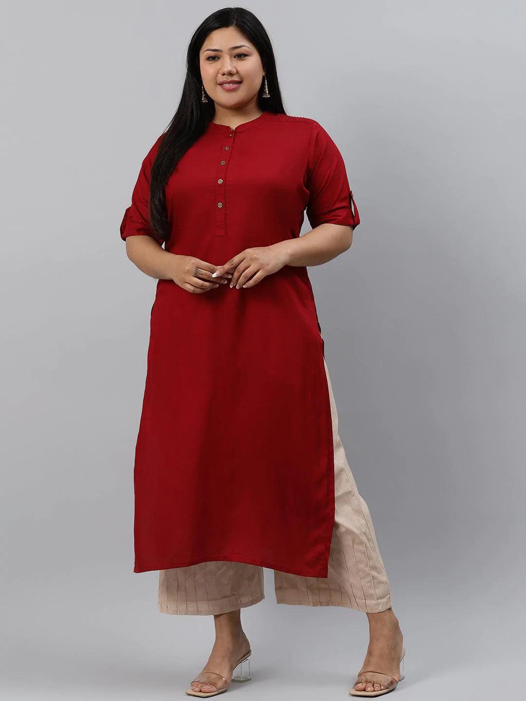 Plus Size Maroon Solid Rayon Kurta